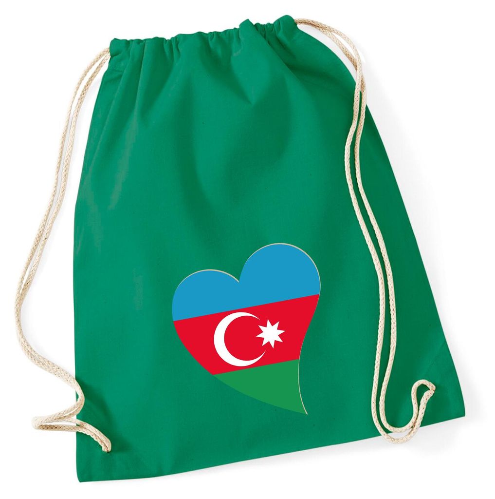 Huuraa Turnbeutel Aserbaidschan Flagge Herz 12 Liter Kelly Green Baumwolle Rucksack Geschenkidee
