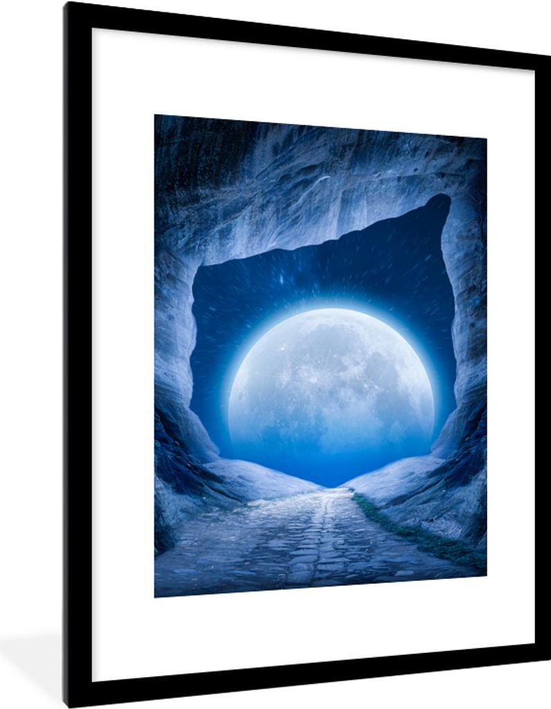 MuchoWow Gerahmtes Poster Höhle - Mond - Weltraum - Universum - Blau 60x80 cm - Poster mit Schwarzem Bilderrahmen Wandposter Rahmen Foto Bilder ...