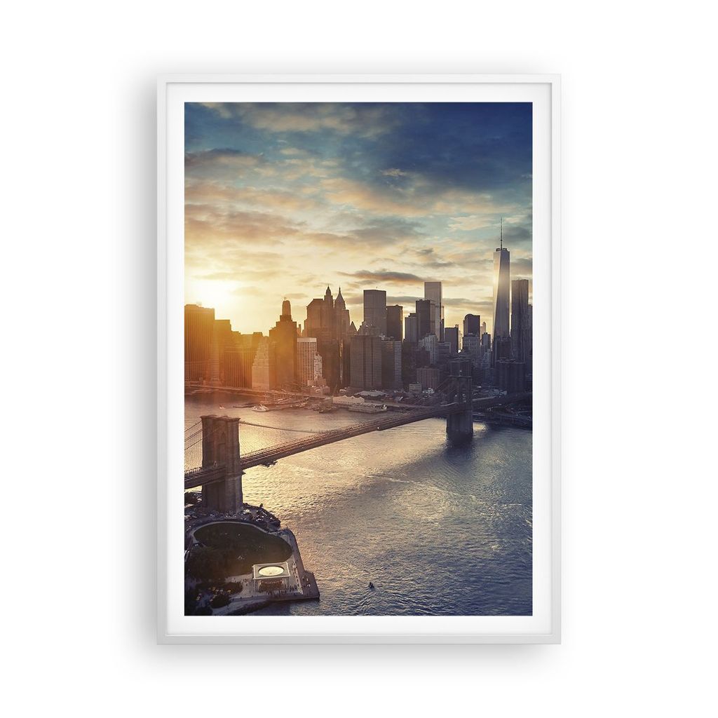 Gerahmtes Poster - Weißer Rahmen - New York Stadt - 70x100 cm - Wand Bild - Wanddeko - Wandbilder - Kunstposter - Wandposter - Bilderrahmen - Bild...