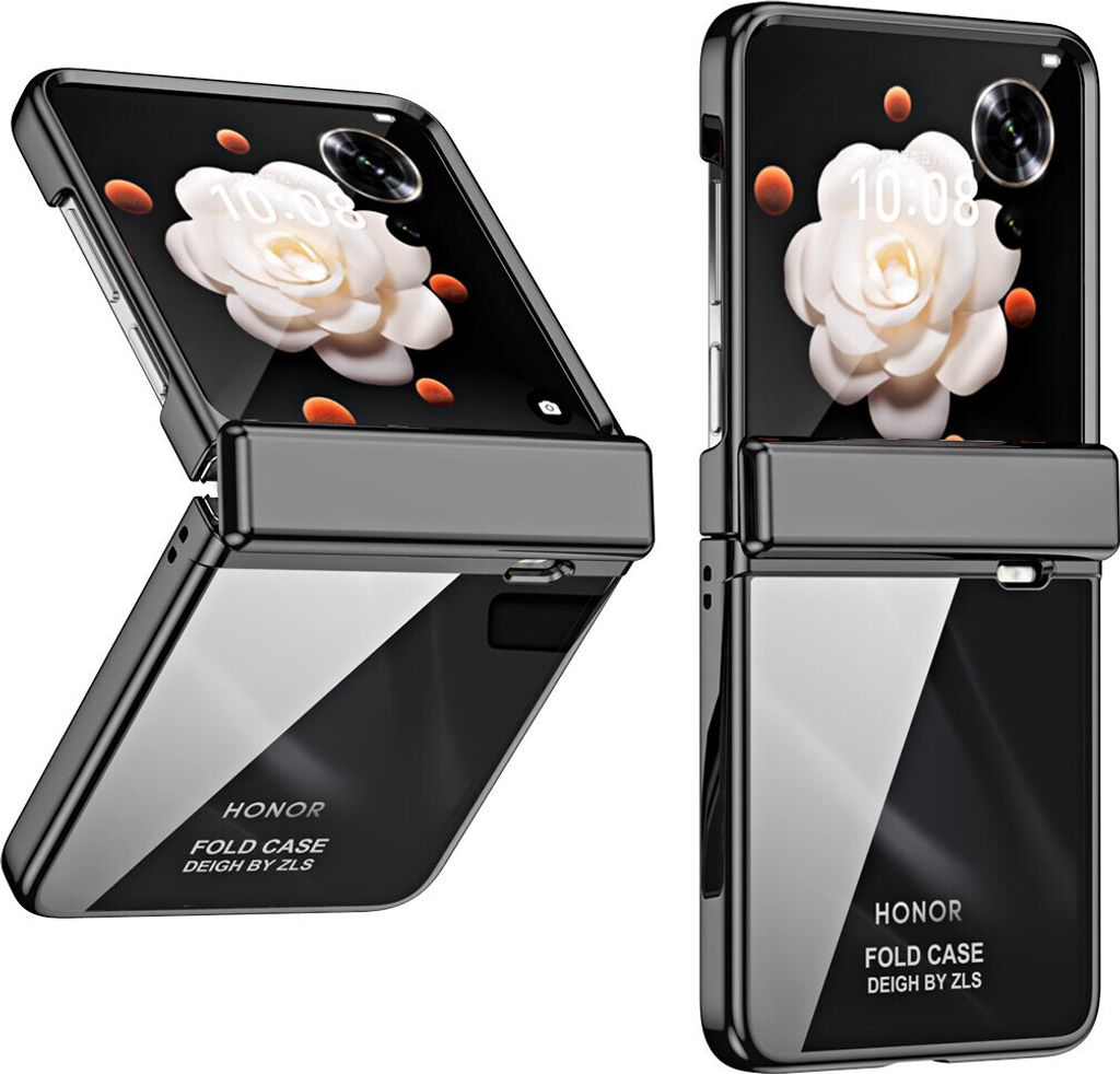 Hülle für Honor Magic V Flip Ultradünne Überzug Kristall Klar Schutzhülle mit Scharnierschutz Schwarz