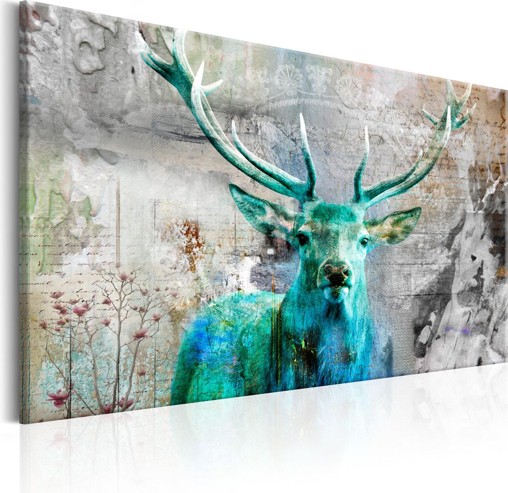 Modernes Wandbild Hirsch 90x60 - 1 Teile Bilder Fotografie auf Vlies Leinwand Foto Bild Dekoration Wand Bilder Kunstdruck Tiere Abstrakt g-C-0060-b-c