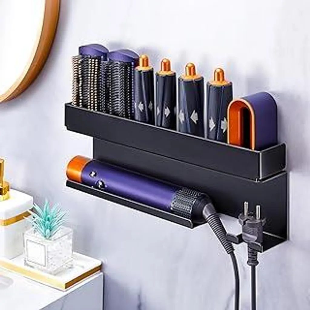 Supporto Parete Phon e Piastra WAYASI - Accessorio Bagno Design Nero