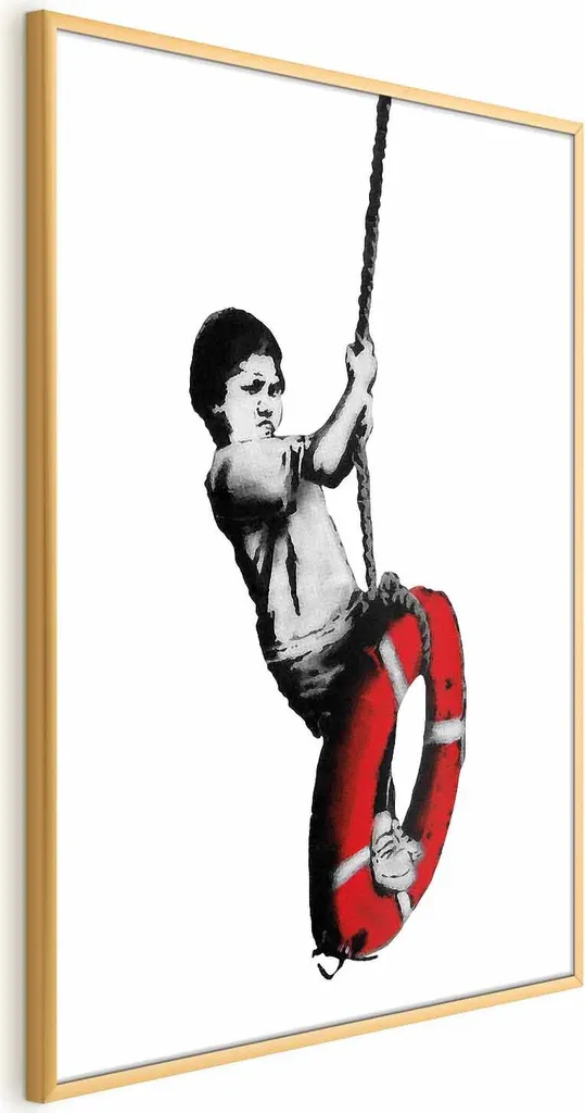 Banksy Boy Quadro 60x90 Cornice Oro - Stampa Artistica Senza Bordi