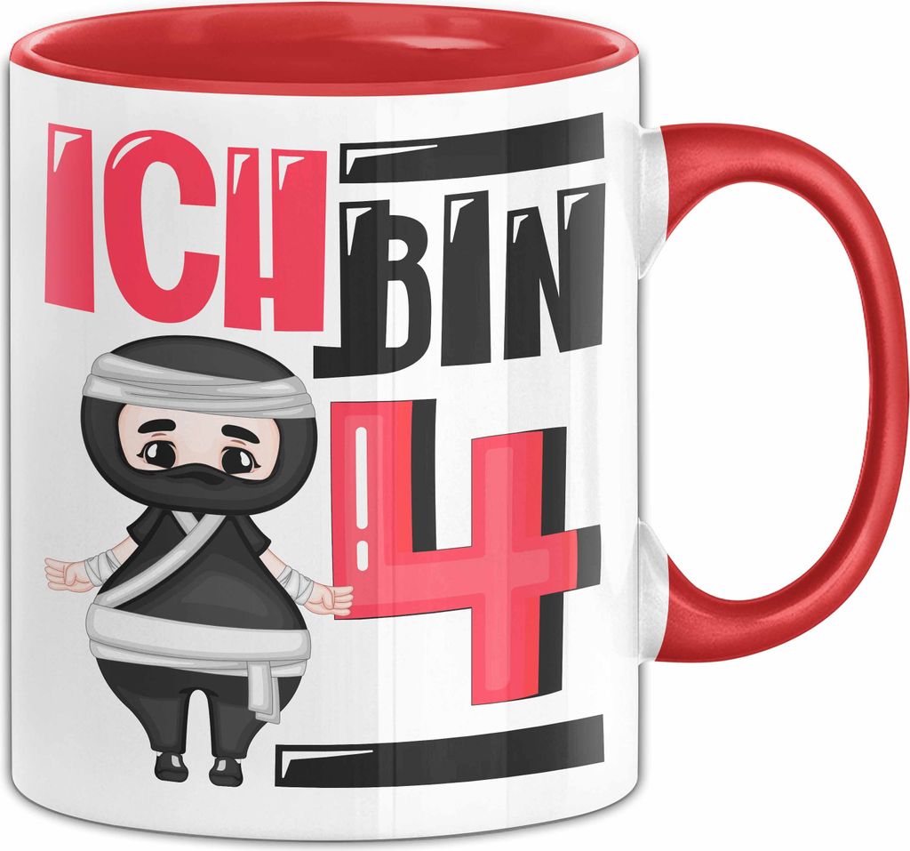 4. Geburtstag Geschenk Tasse BecherJungs Mädchen Geburtstagsgeschenk Ninja Ich Bin 4 (Rot)