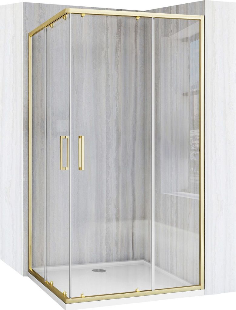 Rea Duschkabine City 80X100 Brush Gold + Duschtasse Savoy White