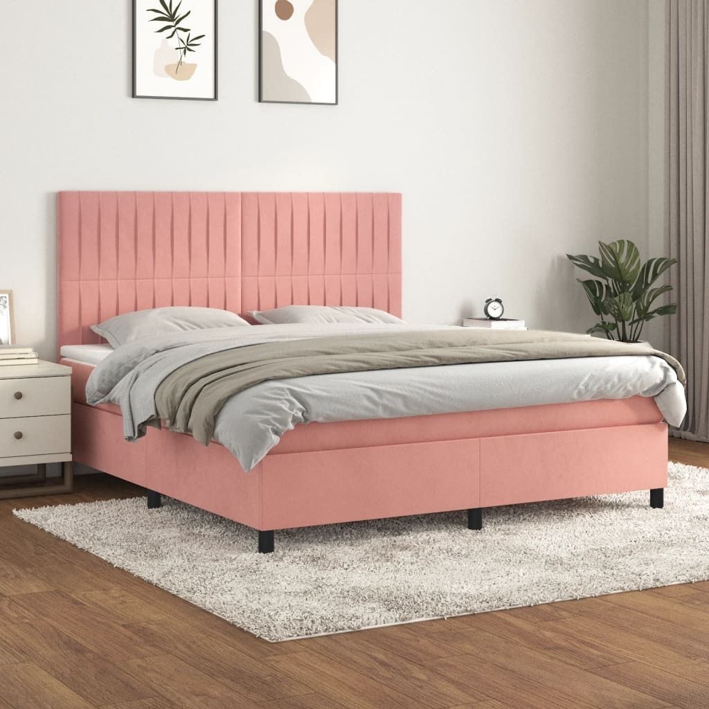 vidaXL Boxspringbett mit Matratze Rosa 160x200 cm Samt - Boxspringbett - Boxspringbetten - Bett - Schlafzimmermöbel