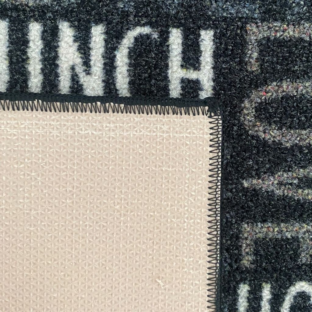 Küchenläufer grau mit Gelrücken und Schriftzug in beige und Produktbild 5
