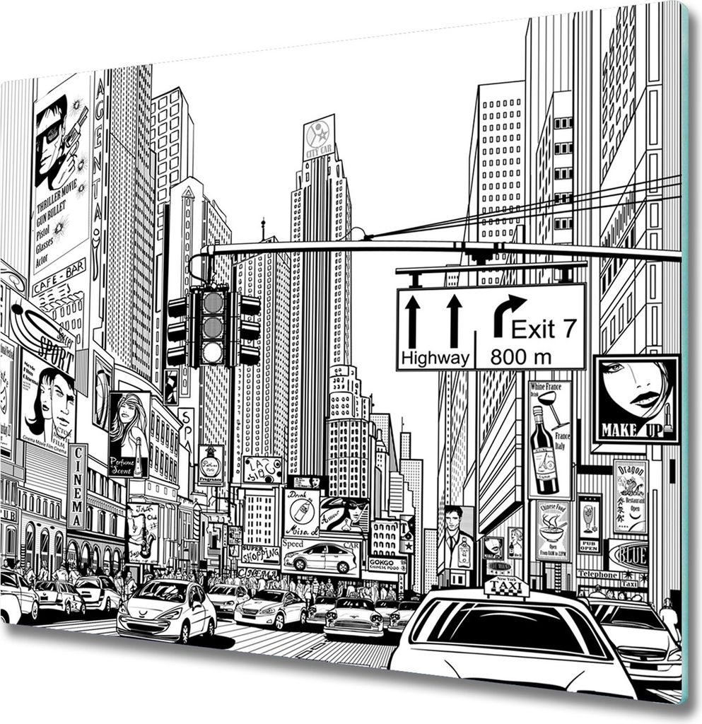 Glas Herdabdeckplatte 60x52 cm Spritzschutz Glasabdeckplatte Schneidebrett Straßen New York