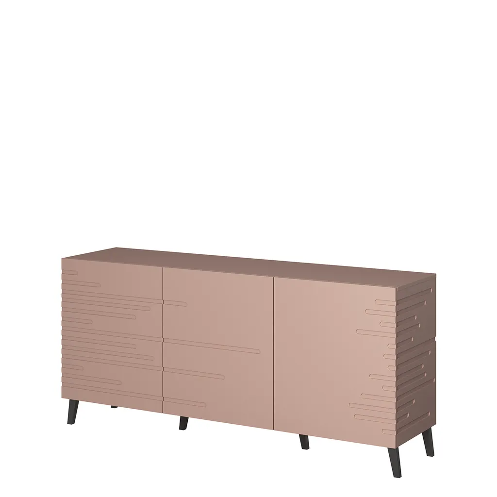 Commode Rose Nova 3D avec Façades Rainurées - Buffet Design 3 Portes 154cm