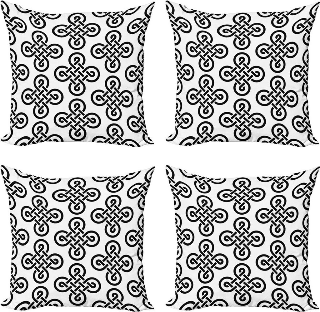 ABAKUHAUS keltisch Kissenbezug Set (4 Stück), Old-Fashion-Knoten-Motive, Moderner Doppelseitiger Digitaldruck, 60 cm x 60 cm, Schwarz-Weiss