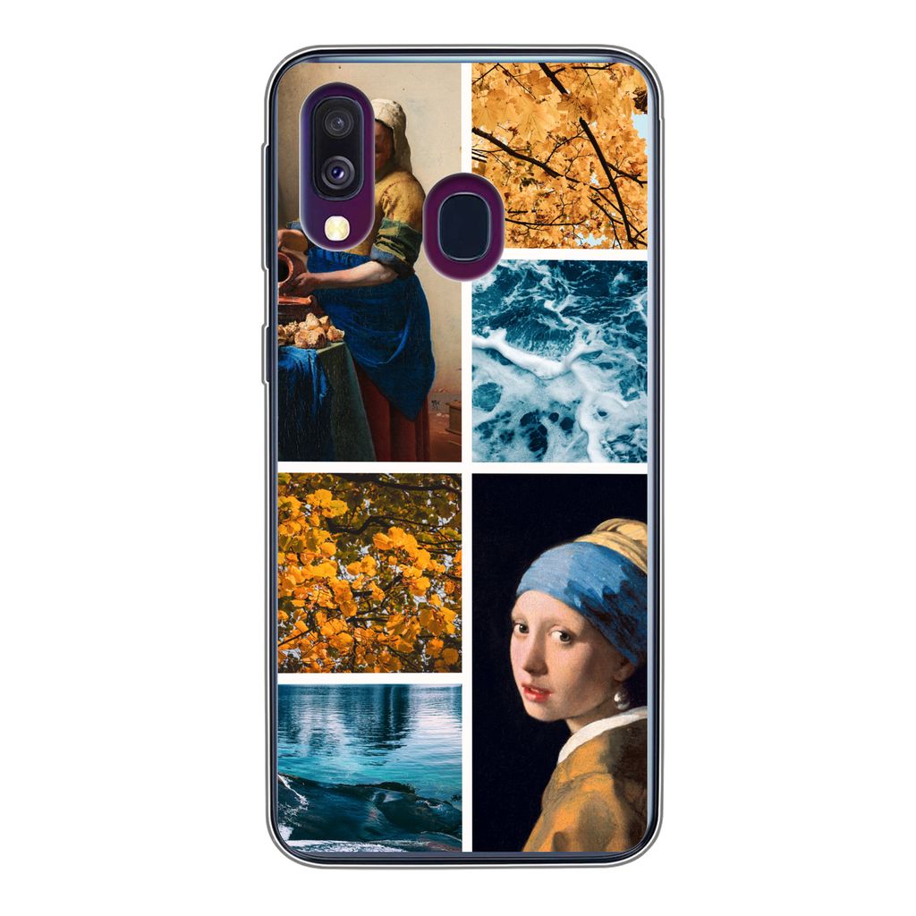 MuchoWow Handyhülle Schutzhülle Hülle für Samsung Galaxy A40 Milchmädchen - Mädchen mit Perlenohrring - Collage Silikon Softcase Handy Hül...