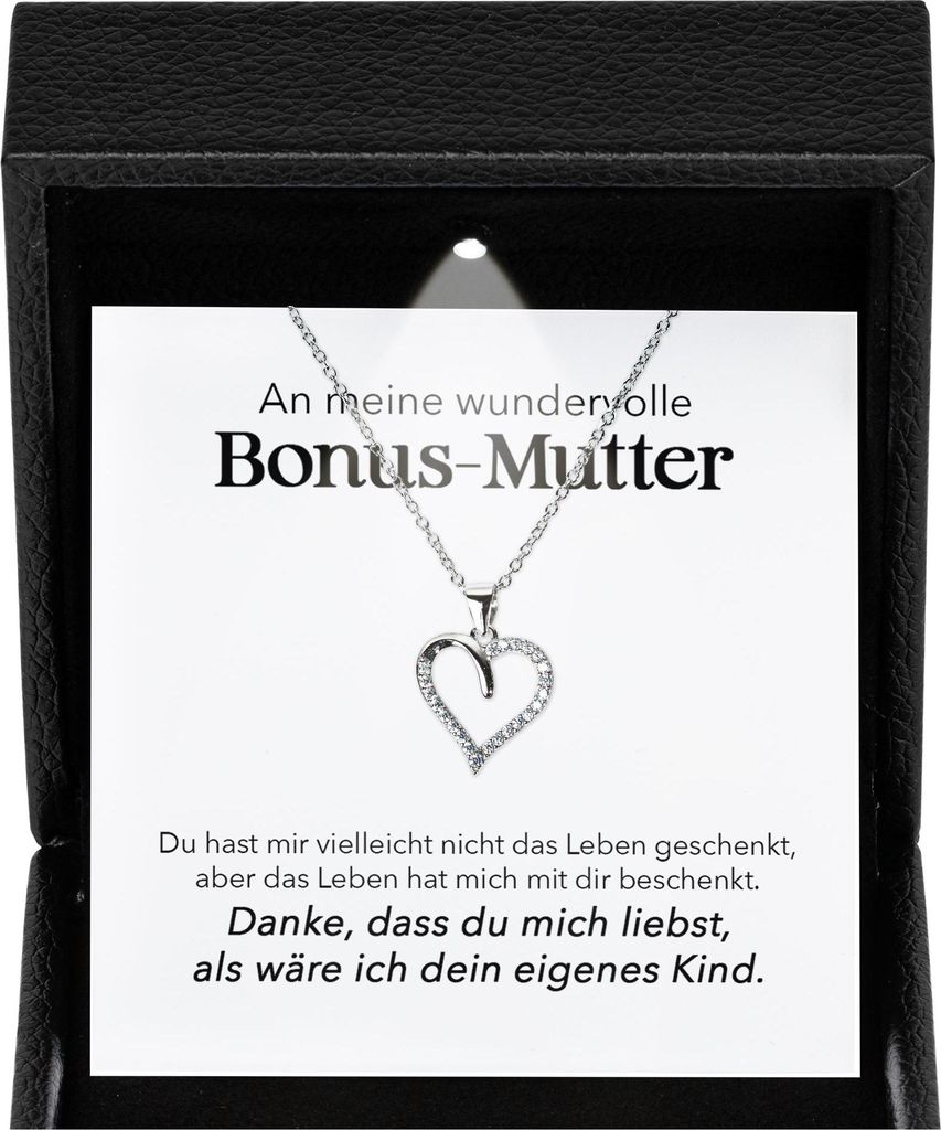 22Feels Stiefmama Geschenk Frauen Muttertag Schmuck Bonus Mama - Silber 925/000 Herz Halskette Damen - Stiefmutter Geburtstag Weihnachten Patchwork...