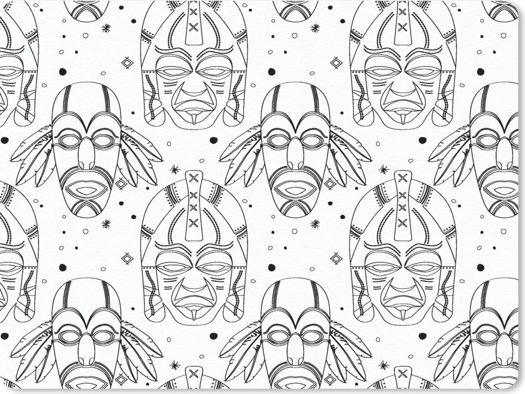 MuchoWow Mauspad Mousepad Inka - Masken - Muster - Schwarz und weiß 40x30 cm - Mousepads - Maus Mat - Pad - Mausunterlage - Anti Rutsch