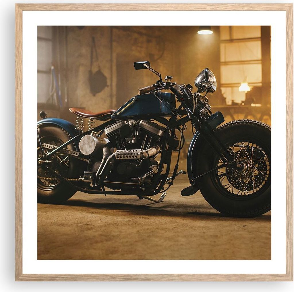 Gerahmtes Poster - Rahmen in heller Eiche - Motorrad Motor Produktbild 