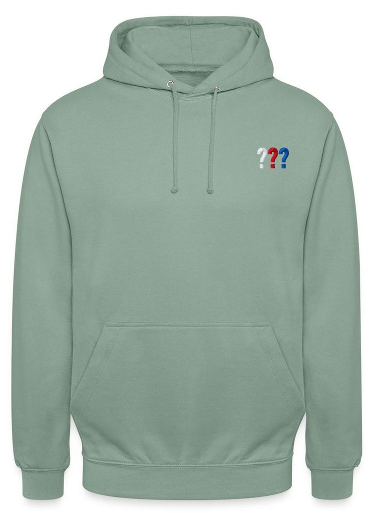 Spreadshirt Die Drei Fragezeichen Logo Stickerei Uni Hoodie, M, Graugrün