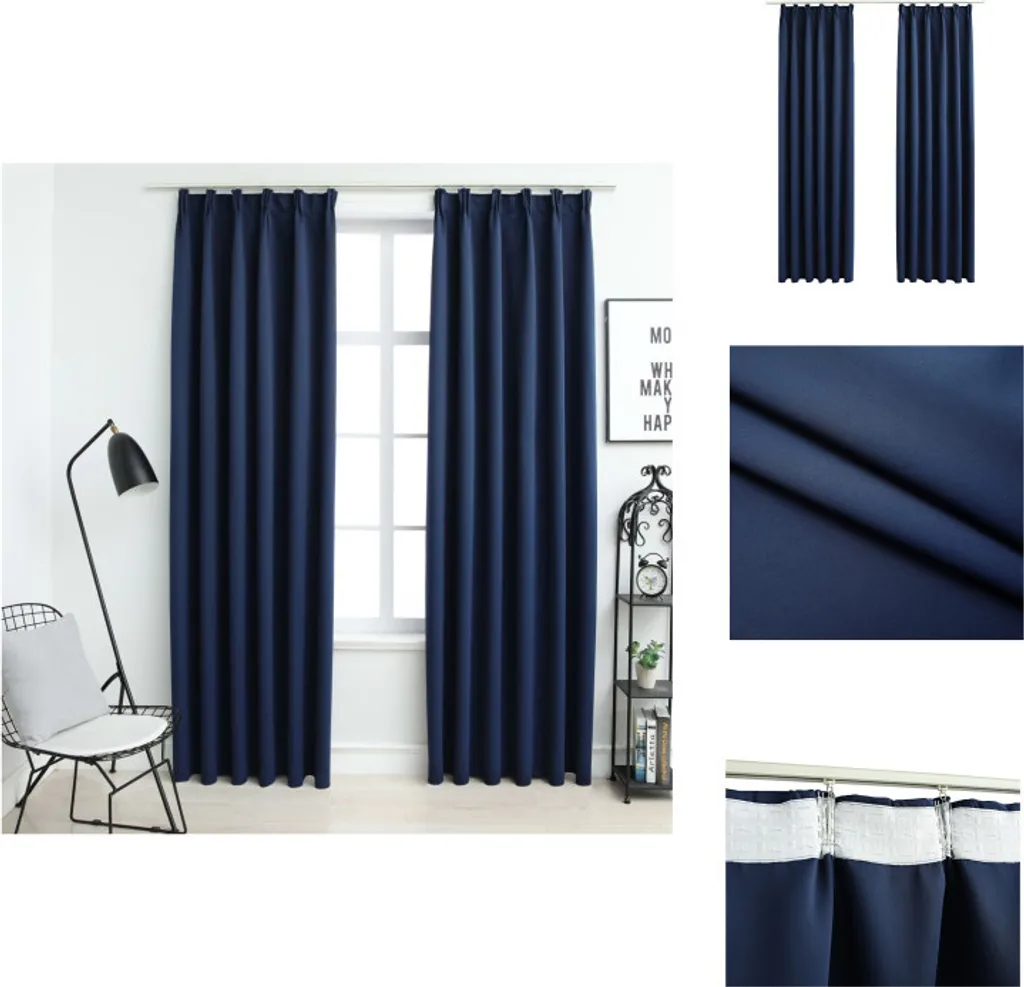 vidaXL Tende oscuranti con ganci 2 pz. Blu 140x225cm - Tende e tendaggi