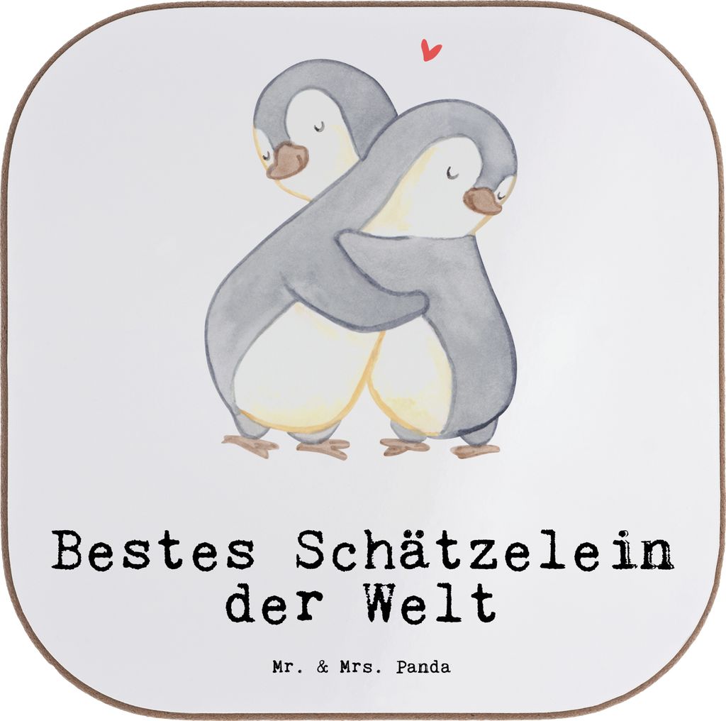 Mr. & Mrs. Panda Tassen Untersetzer Pinguin Bestes Schätzelein der Welt - Weiß - Geschenk, Freundin, Hochzeitstag, Tischuntersetzer, Getränkeunt...