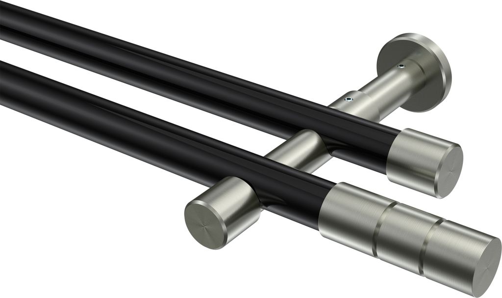 Interdeco Gardinenstange / Vorhangstange Schwarz / Edelstahl-Optik, Typ Prestige Elanto (Rillenzylinder) ohne Ringe, 20 mm Ø 2-läufig, 520 cm
