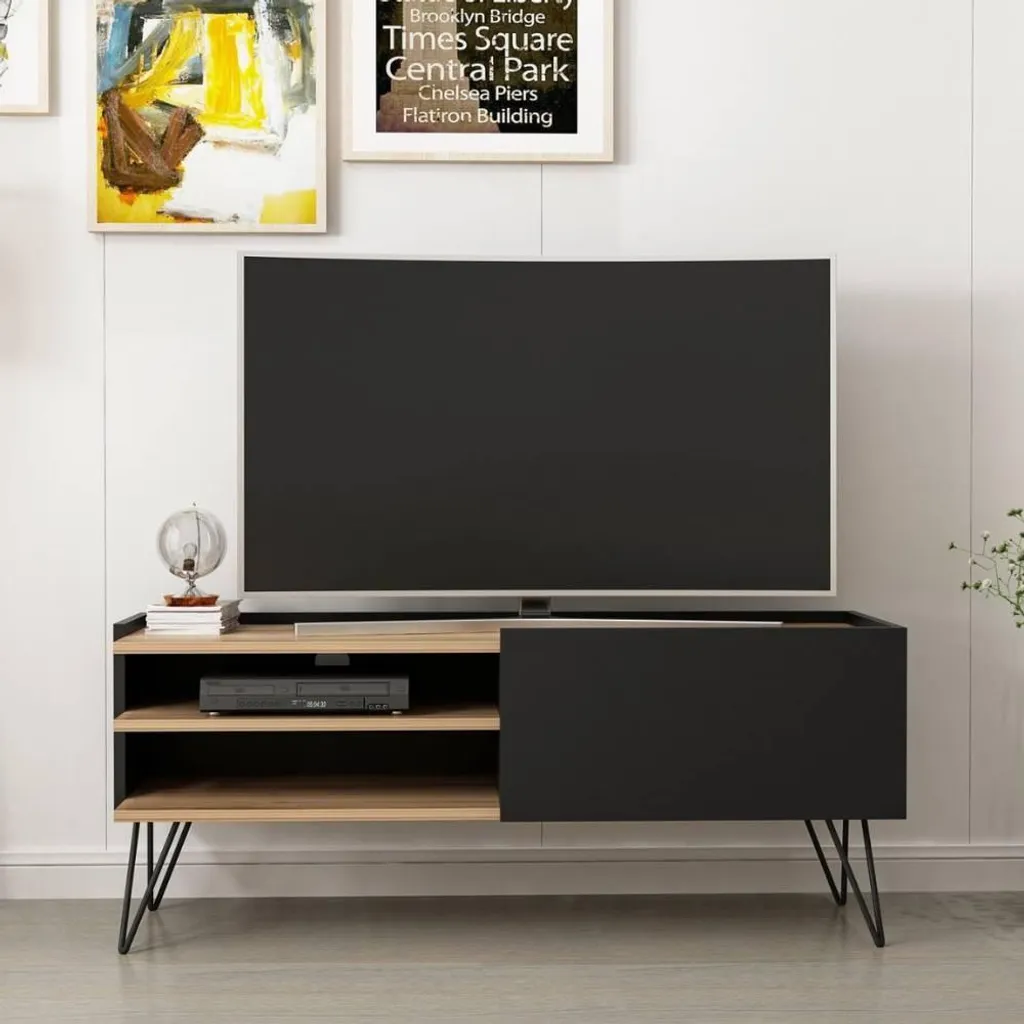 Porta TV Aral 124 cm Nero e Noce | Mobile con Piedi in Metallo