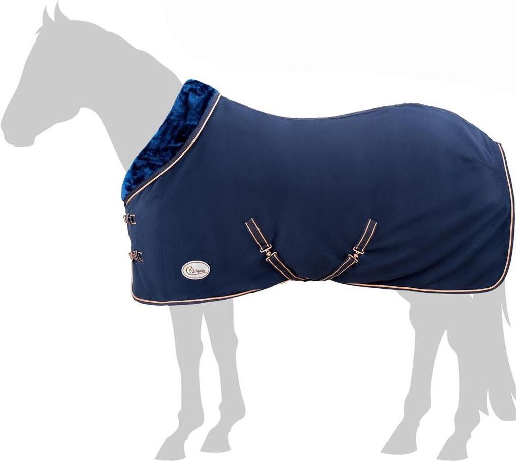 Abschwitzdecke "Champion Edition" Fleecedecke mit Fellkragen und Zierpaspel, Paradedecke, Showdecke Navy-Rosegold 125cm