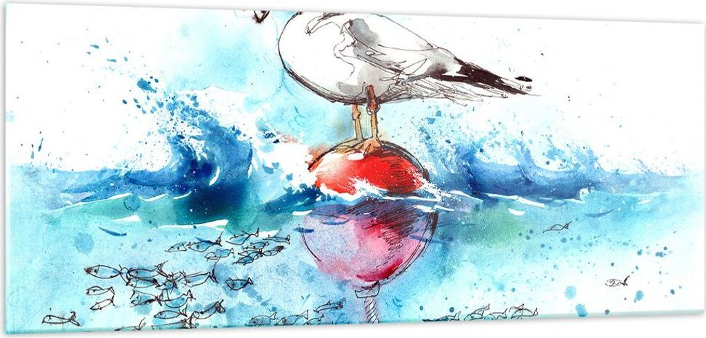 Bilder auf glas - Wasser Fische Möwe hungrig - 100x40cm - Glasbilder - Wandbilder - Kunstdruck - zum Aufhängen bereit - Wanddekoration aus Glas -...