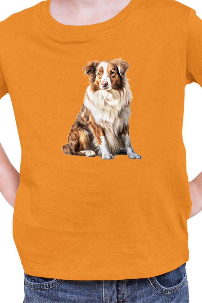 Kinder T-Shirt Dogs Breeds Shetland Sheepdog Dog Breed 006, 5-6 Jahr - 116 / Orange