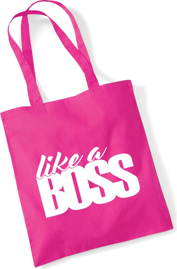 Huuraa Jutebeutel like a Boss Spruch 10 Liter Fuchsia Baumwolle Tasche Geschenkidee