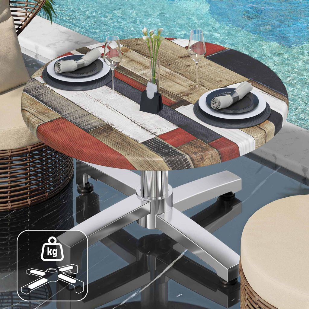 WBO | Jamaika Loungetisch | Ø:H 70 x 40 cm | Vintage Bunt / Aluminium | Zusatzgewicht | Bistro Loungetisch Gastro Tisch