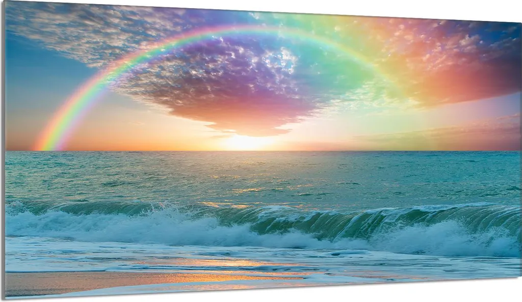 Piastra Copertura Piano Cottura 90x52 Mare Arcobaleno Vetro Temperato