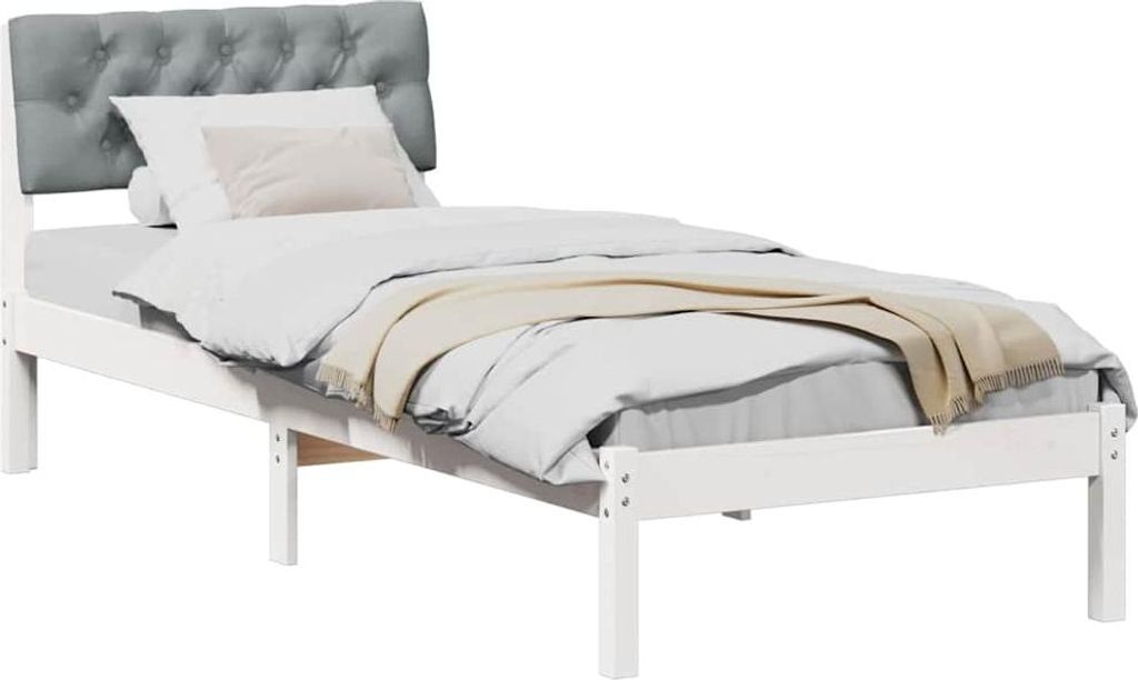 Bettgestell Weiß und Hellgrau 80 x 200 cm Massivholz Kiefer