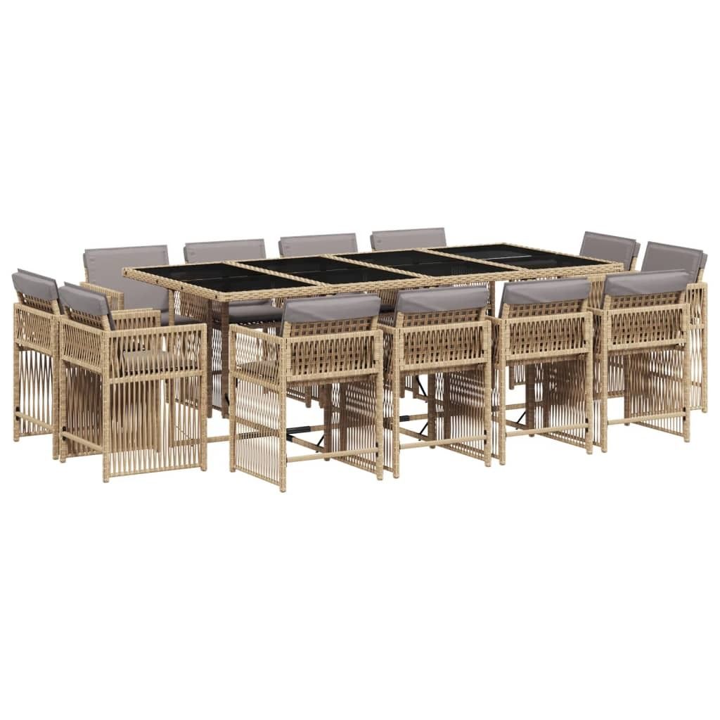 vidaXL 13-tlg. Garten-Essgruppe mit Kissen Beigemischung Poly Rattan