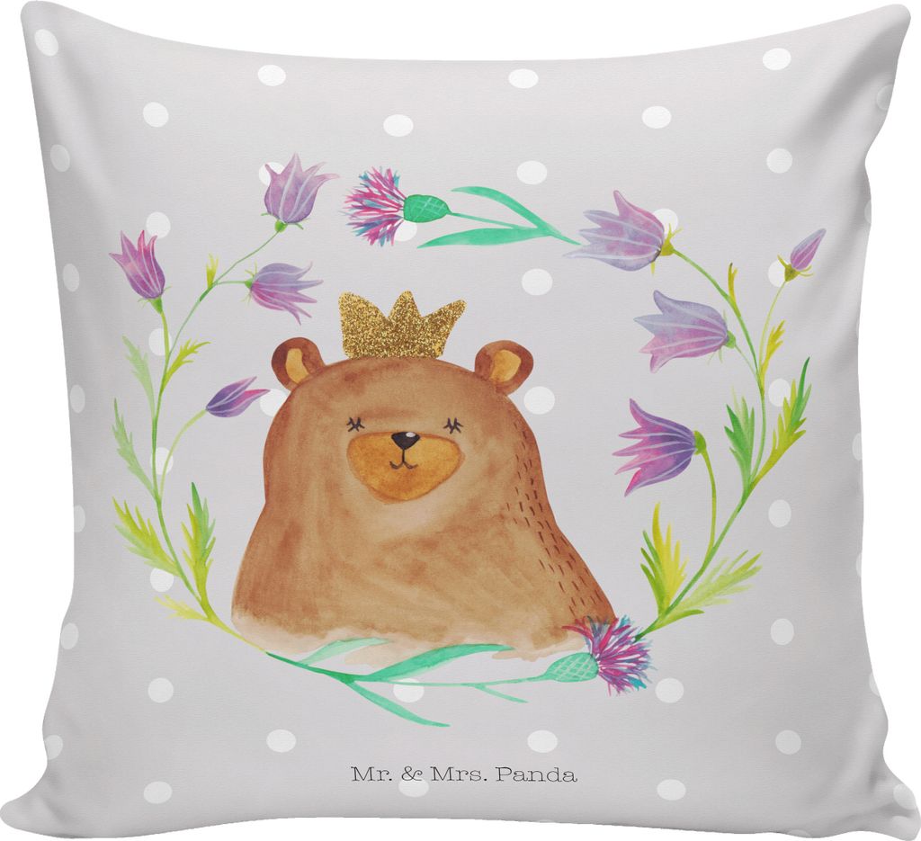 Mr. & Mrs. Panda Kissen 40x40 Bär Königin - Grau Pastell - Geschenk, Mama, Muttertag, Mom, Mutter, Teddy, Sofa, Zierkissen, Mutti, für, Sofakiss...