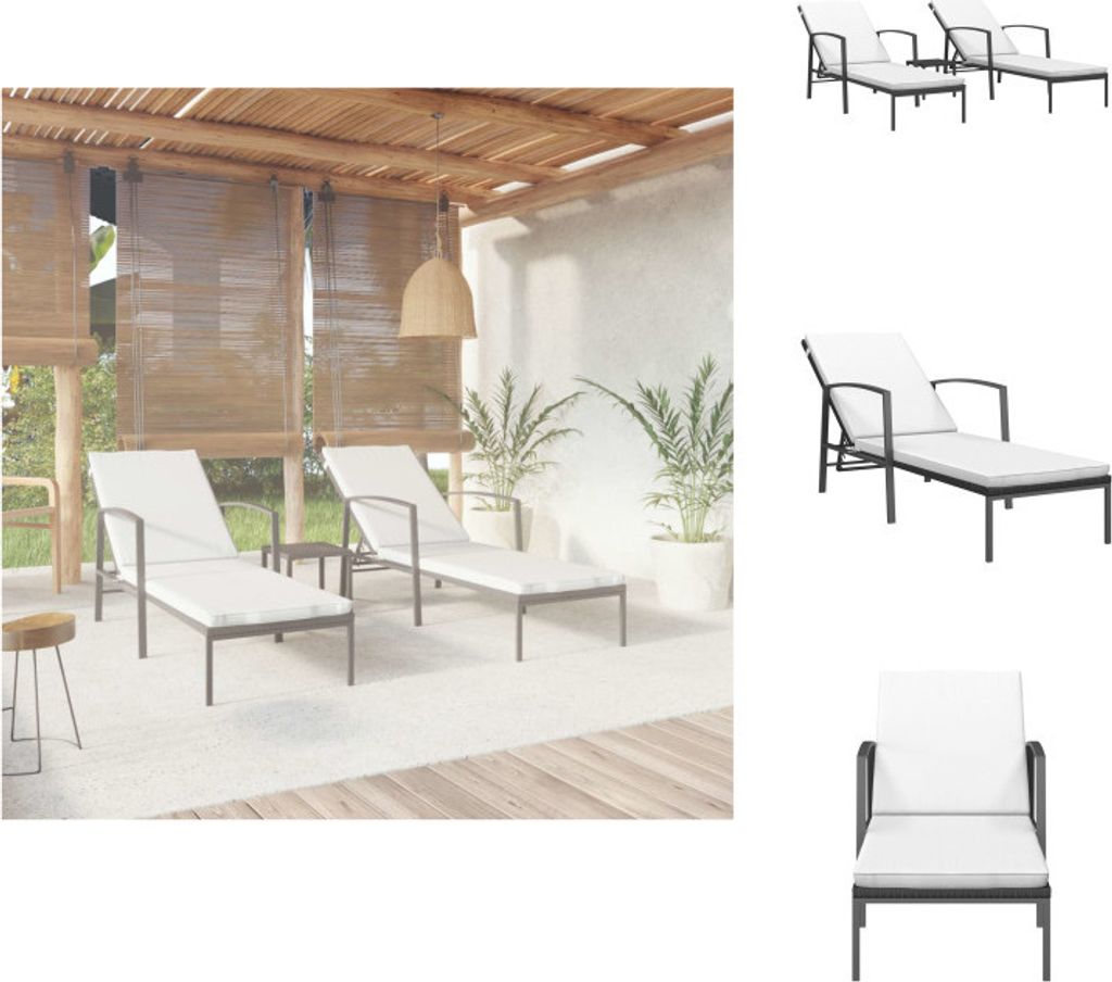 vidaXL Sonnenliegen 2 Stk. mit Tisch Poly Rattan Schwarz - Sonnenliegen