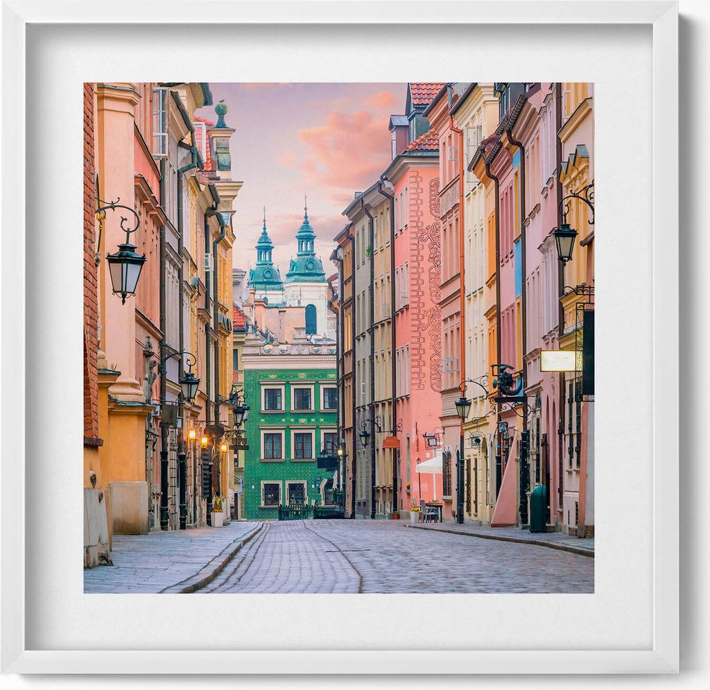 Alte Stadt in Warschau– Wandbild mit Rahmen – Gerahmtes Bild – Wanddekoration – 50x50 cm – Weiß Rahmen