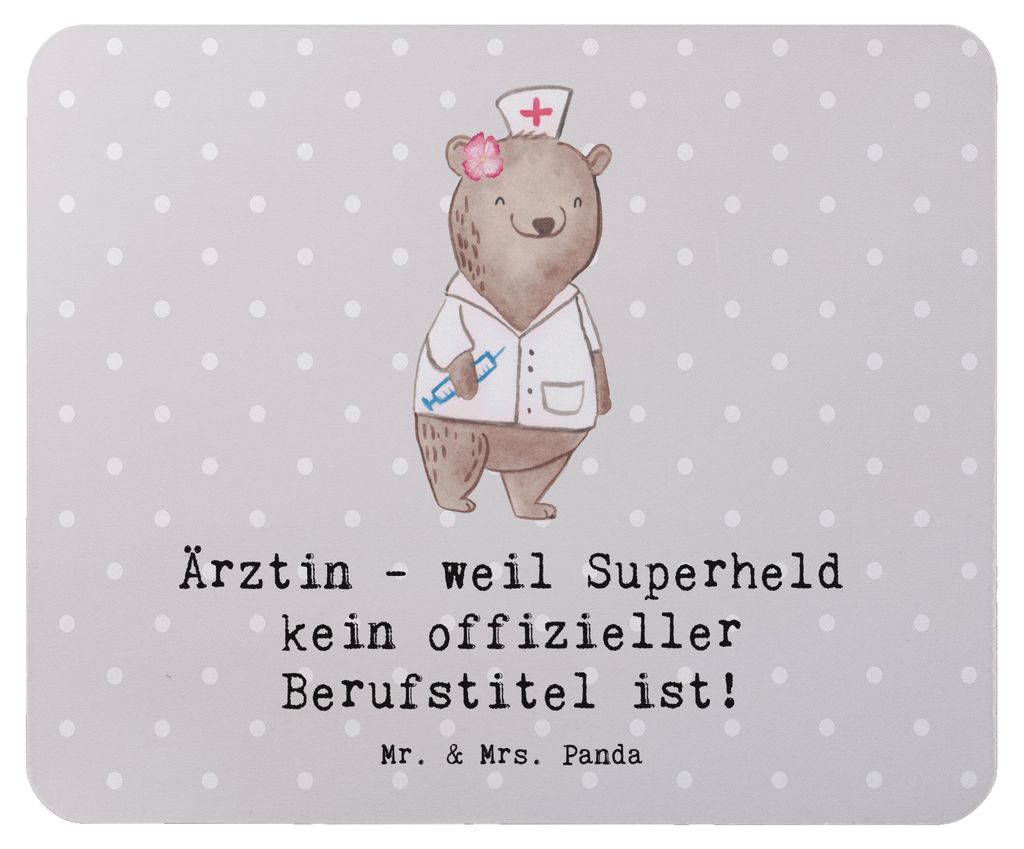 Mr. & Mrs. Panda Mauspad Ärztin Superheld - Grau Pastell - Geschenk, Mouse Pad, Notaufnahme, mousematte, Geschenke mit Herz, Kinderarzt, Beruf, Ge...
