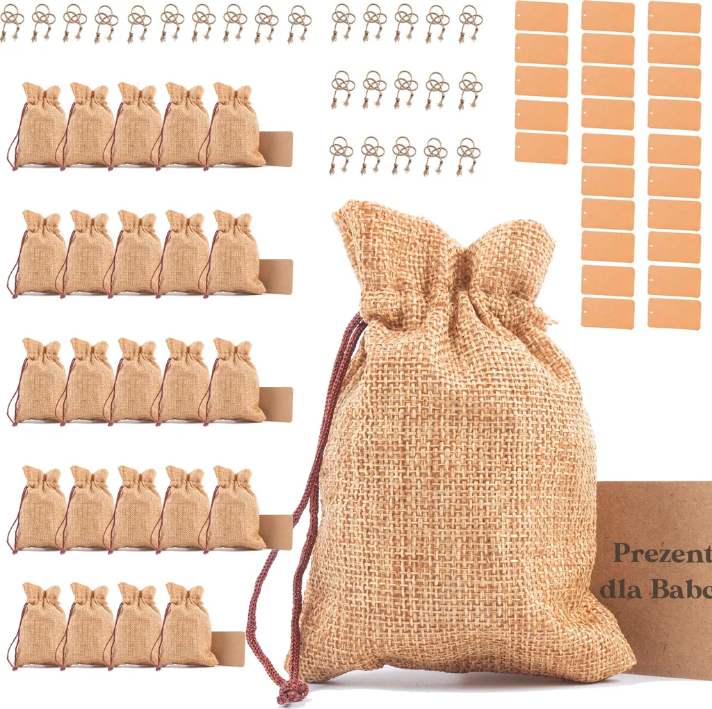 Sacco di tela 25pcs 13x9cm sacchetto di iuta con coulisse 190g/m2 sacchetto regalo - 1