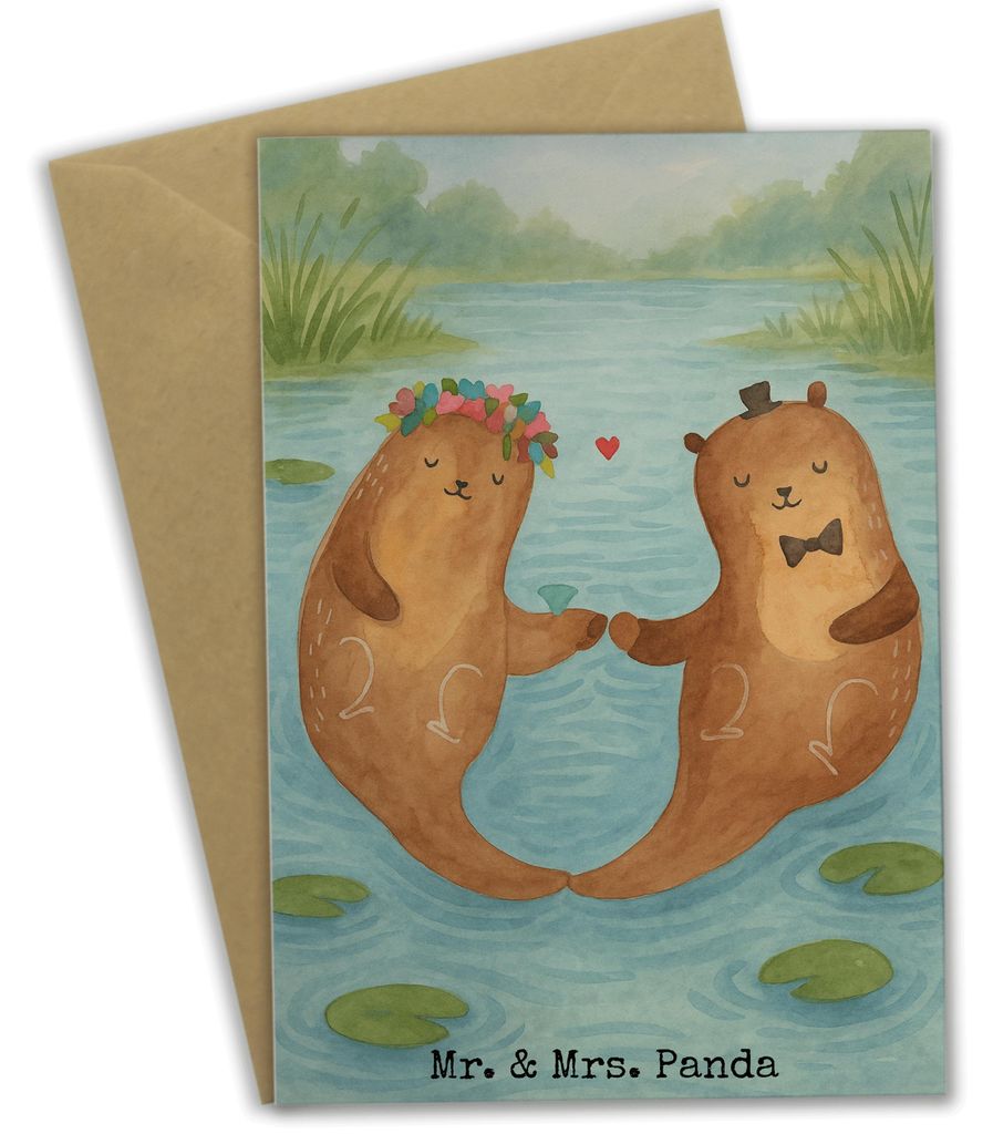 Mr. & Mrs. Panda babykarte Hochzeit Otter Design - Weiß - Geschenk, weihnachtskarten, Hochzeitsgeschenk, hochzeitskarten, einladungskarten, Trauun...