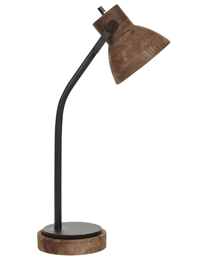 BELIANI Schreibtischlampe Dunkelbraun und Schwarz Mango-Holz mit Schirm Glockenform Verstellbar Büro Arbeitszimmer Home-office Ausstattung Accesso...