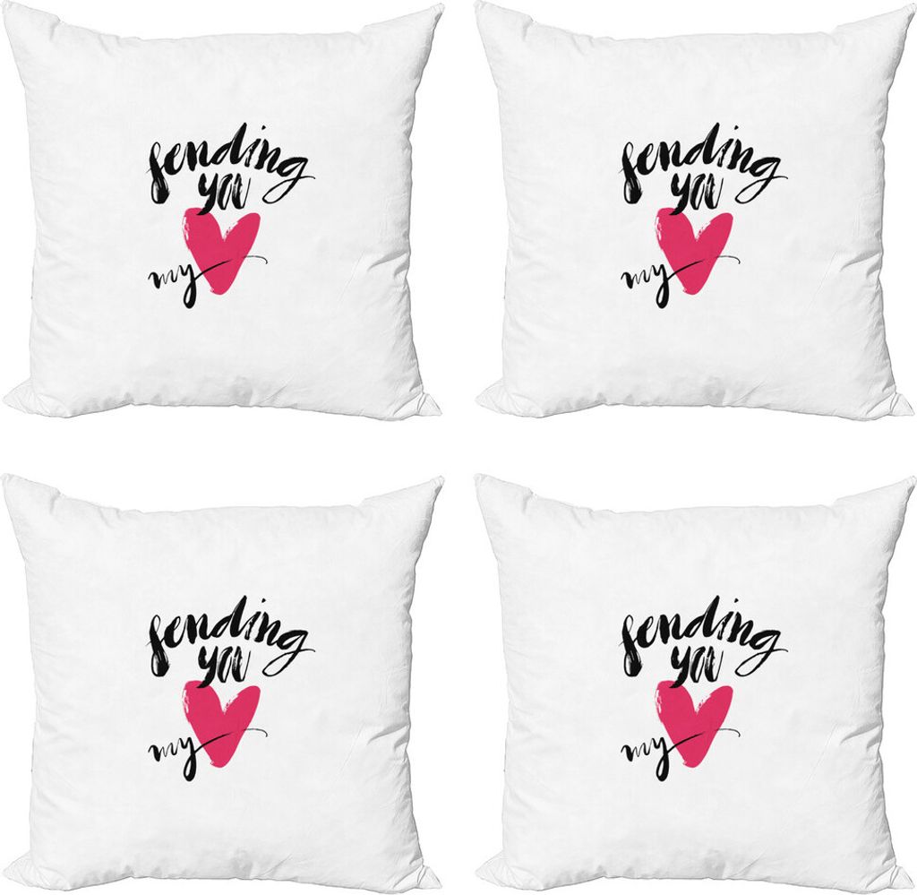 ABAKUHAUS Liebe Kissenbezug Set (4 Stück), Senden Sie Mein Herz Wörter, Moderner Doppelseitiger Digitaldruck, 45 cm x 45 cm, Pink Schwarz Weiß