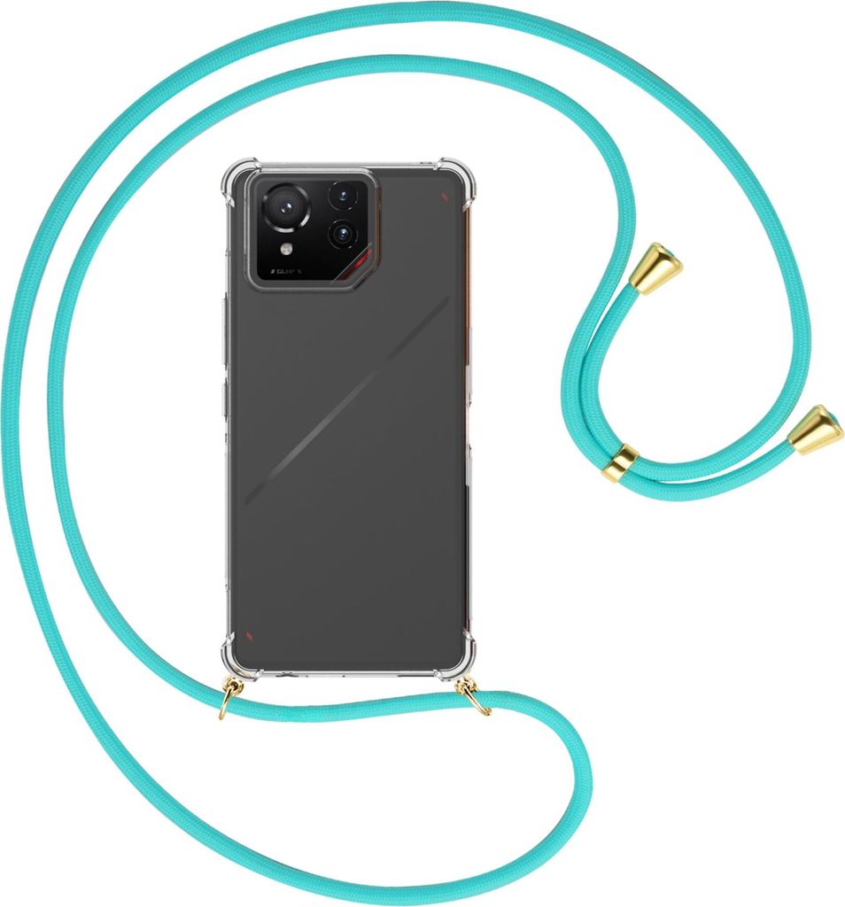 Handykette Backcover-Schutzhülle mit Band (Metall goldfarben) für ASUS ROG Phone 9 - türkis