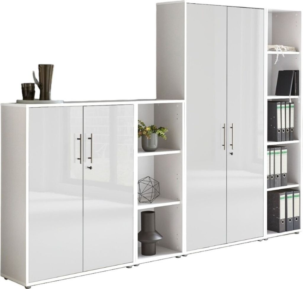 Aktenschrank TABOR 4 in weiß / weiß Hochglanz, Schrankwand, Produktbild 