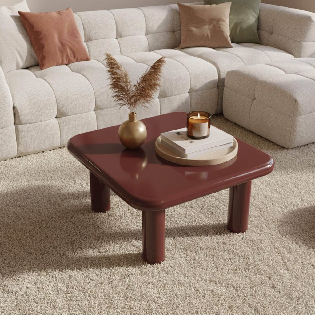 Quadratischer Couchtisch 75 cm aus bordeauxrot lackiertem MDF - Oviala Luma