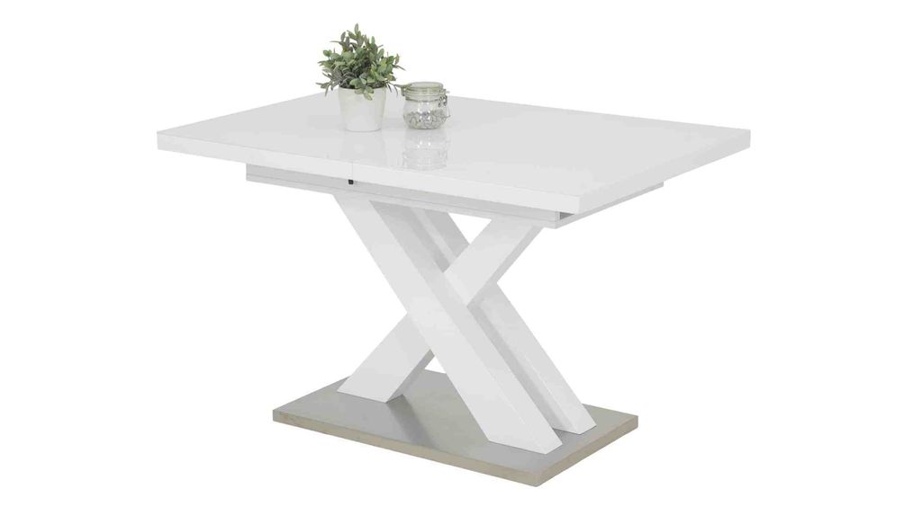 Esstisch Esszimmertisch 120 - 160 cm ausziehbar weiß hochglanz - Glas - ELVIRA - Die Möbelfundgrube