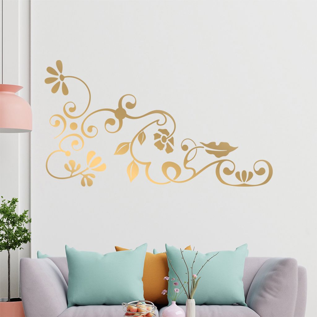 Eckeornament -Blüten - Tribal Wandtattoo in 6 Größen - Wandaufkleber Wall Sticker - Dekoration, Küche, Wohnzimmer, Schlafzimmer, Badezimmer