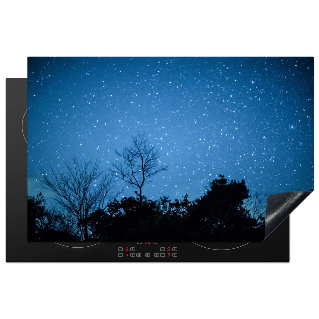 KitchenYeah Herdabdeckplatte Sternenhimmel - Wald - Blau , 81x52cm, Küche Deko, Glaskeramikkochfeld Herdabdeckung, Abdeckplatte fùr Kochfeld