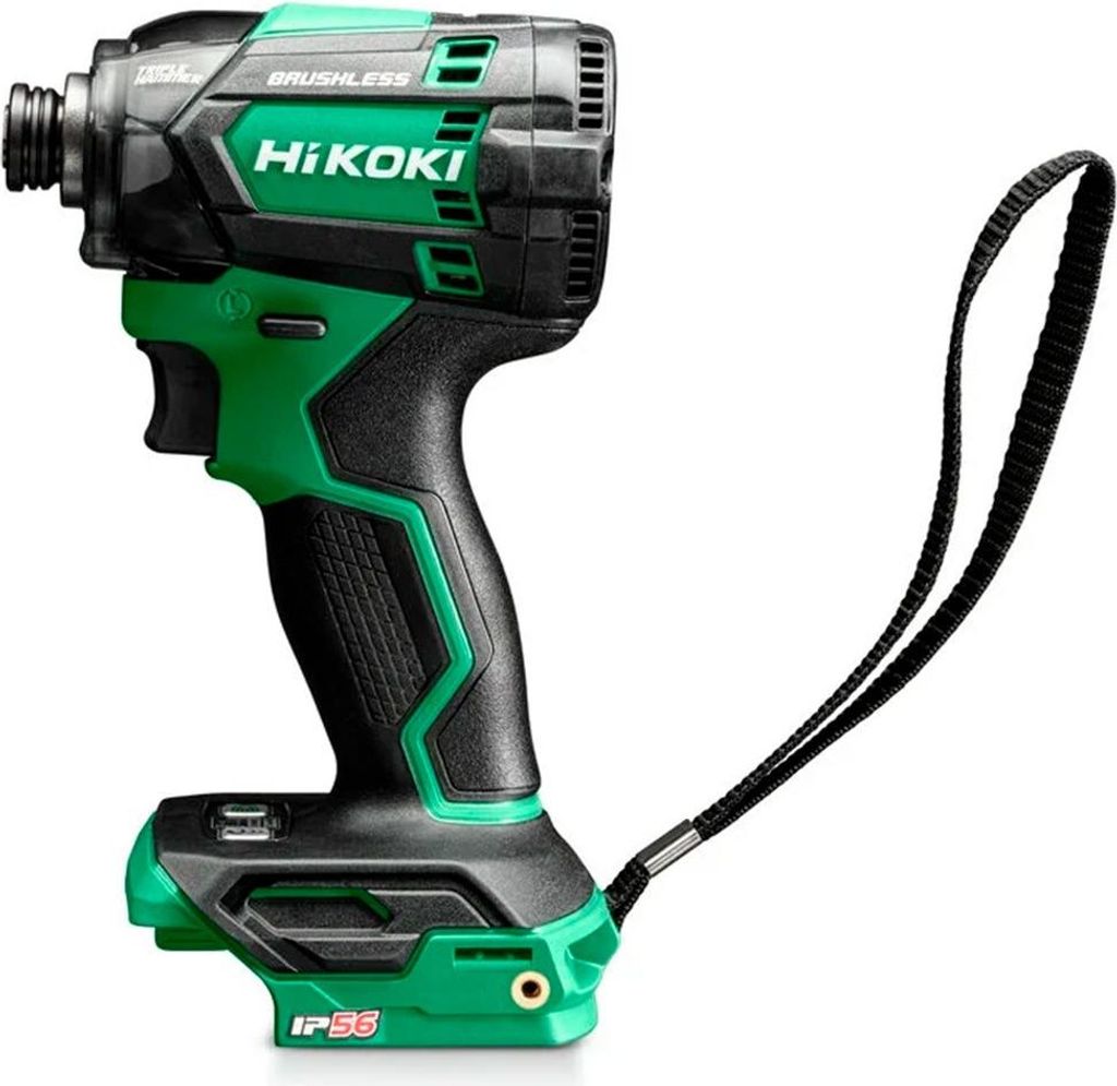 A HiKOKI cordless impact driver is shown against a white background.