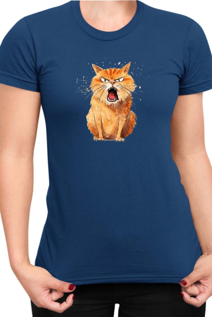 Damen T-Shirt Funny Cats Breeds Kurilian Bobtail Cat, Lady 2XL / Dunkelblau