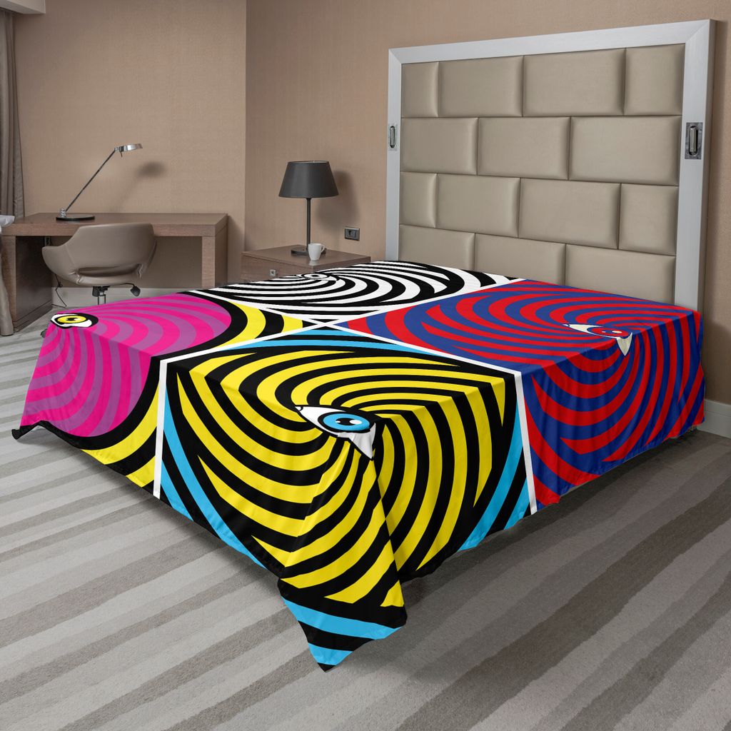 ABAKUHAUS Psychedelisch Bettlaken, Pop Art Hypnotic Design, Das Muster Mit Auge In Zentralem Schwindligem Fokus, weiches bequemes oberes Bettlaken ...