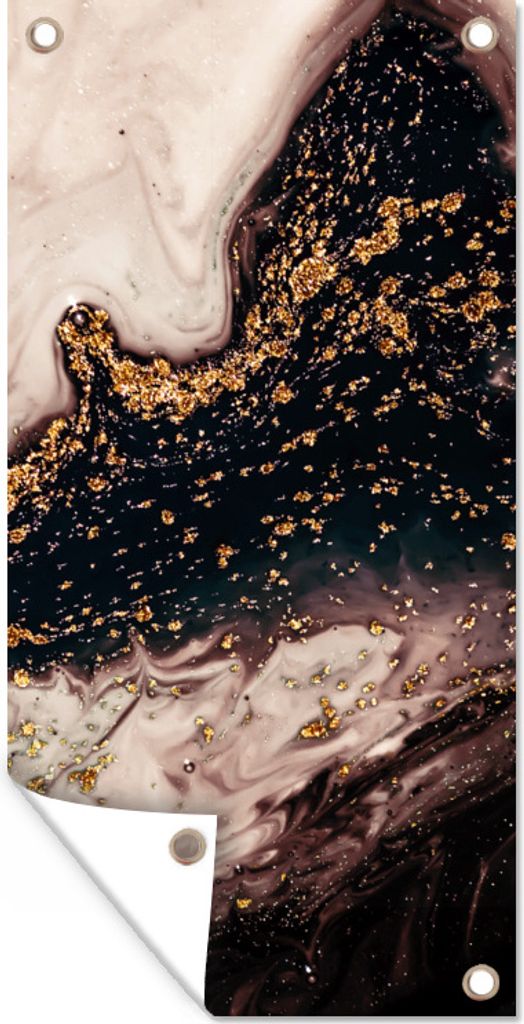 MuchoWow 40x80 cm Outdoor-Poster Gartendeko Sichtschutz Garten Poster für den Garten Naturstein - Gold - Schwarz