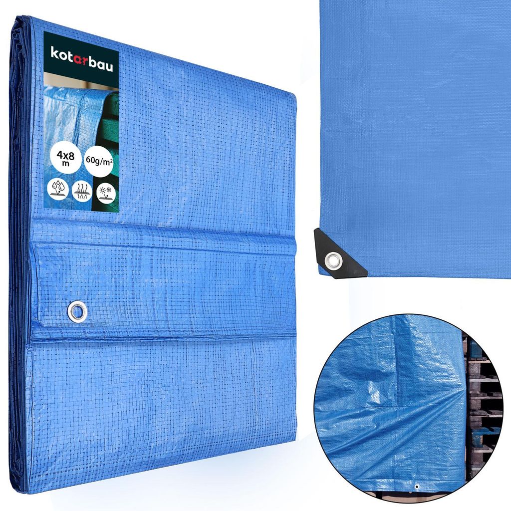 KOTARBAU® Plane 60 g/m2 Abdeckplane wasserdicht 4x8 m Blau Produktbild  KI-generiertes Bild